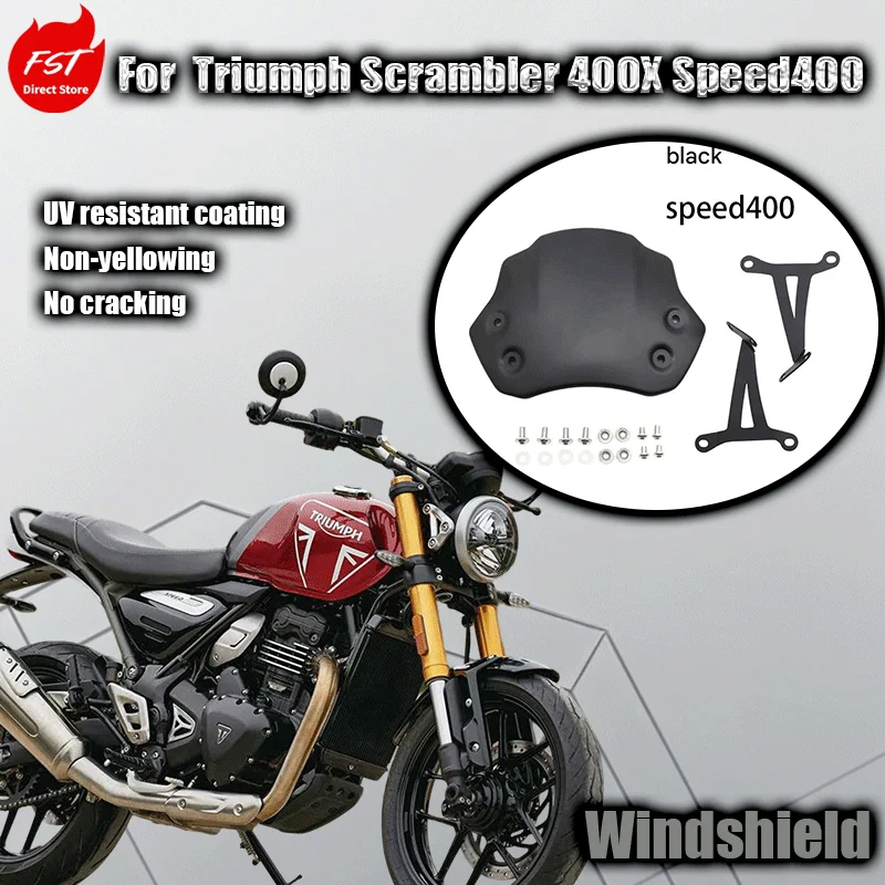 

For Triumph Scrambler 400X Speed400 modified front windshield with decorative windshield fairing