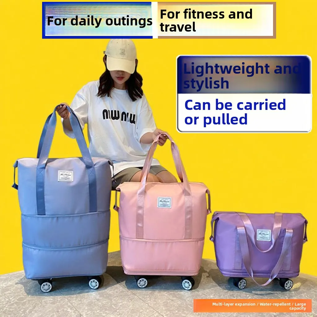 

Large Capacity Women's Travel Bag with Shopping Wheels Lightweight Foldable Pull Rod Bag Universal Wheel Luggage Bag