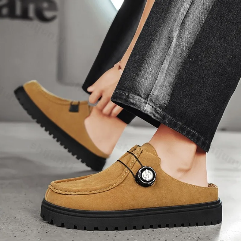 Men's Retro Design Fashion Casual Thick Soled Half Slippers for 2025 Autumn New Comfortable Versatile Non Slip Chunky Drag Shoes