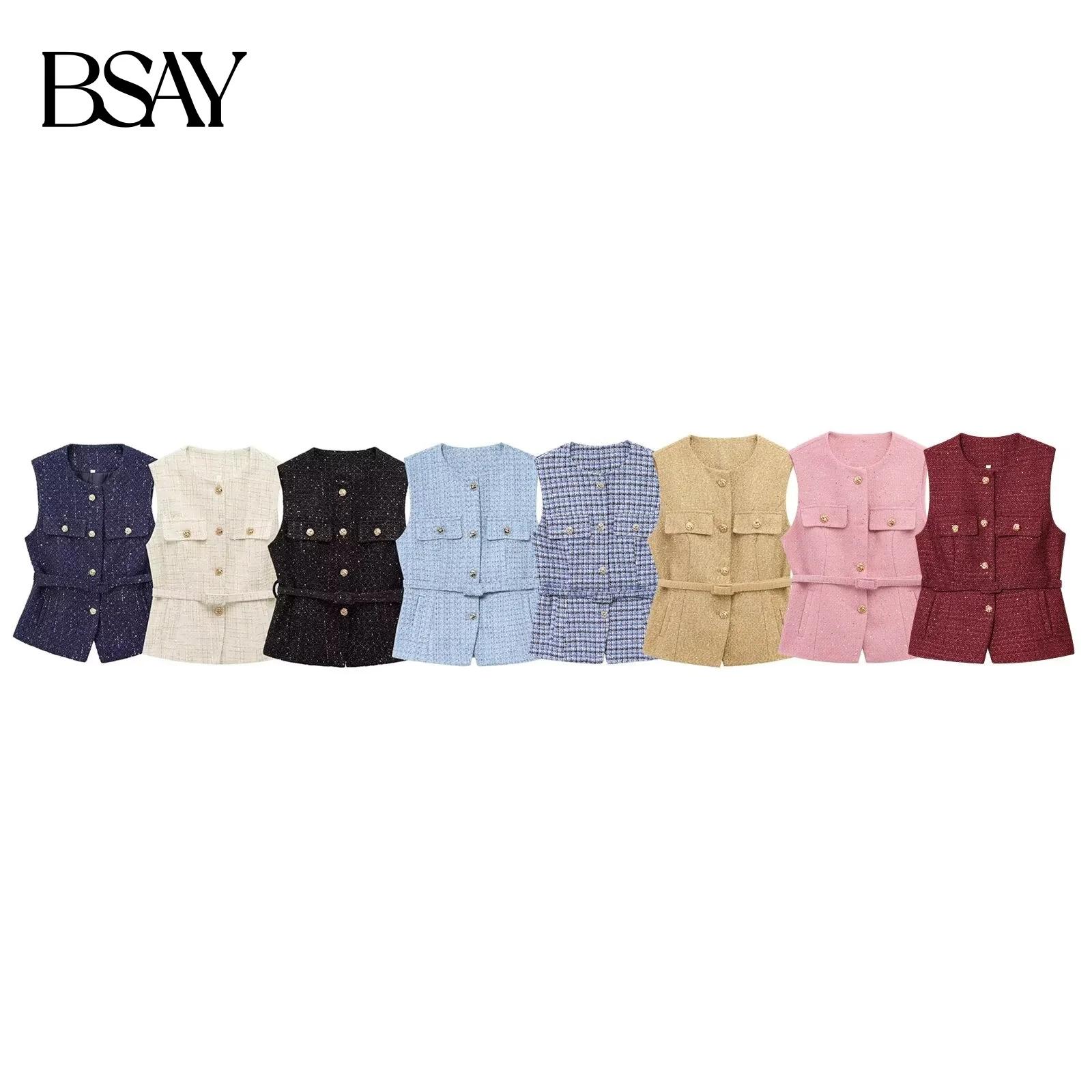 

BSAY Fashion Slimming Round Neck Sleeveless Women's Autumn New Style 2025 Belt Bead Decoration and Striped Tank Top