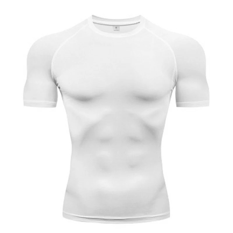 Plain Compression Tight Mens Casual Sport Shirts Gym Bodybuilding Short Sleeve T-Shirts Summer Quick Dry Fitness Muscle Clothing