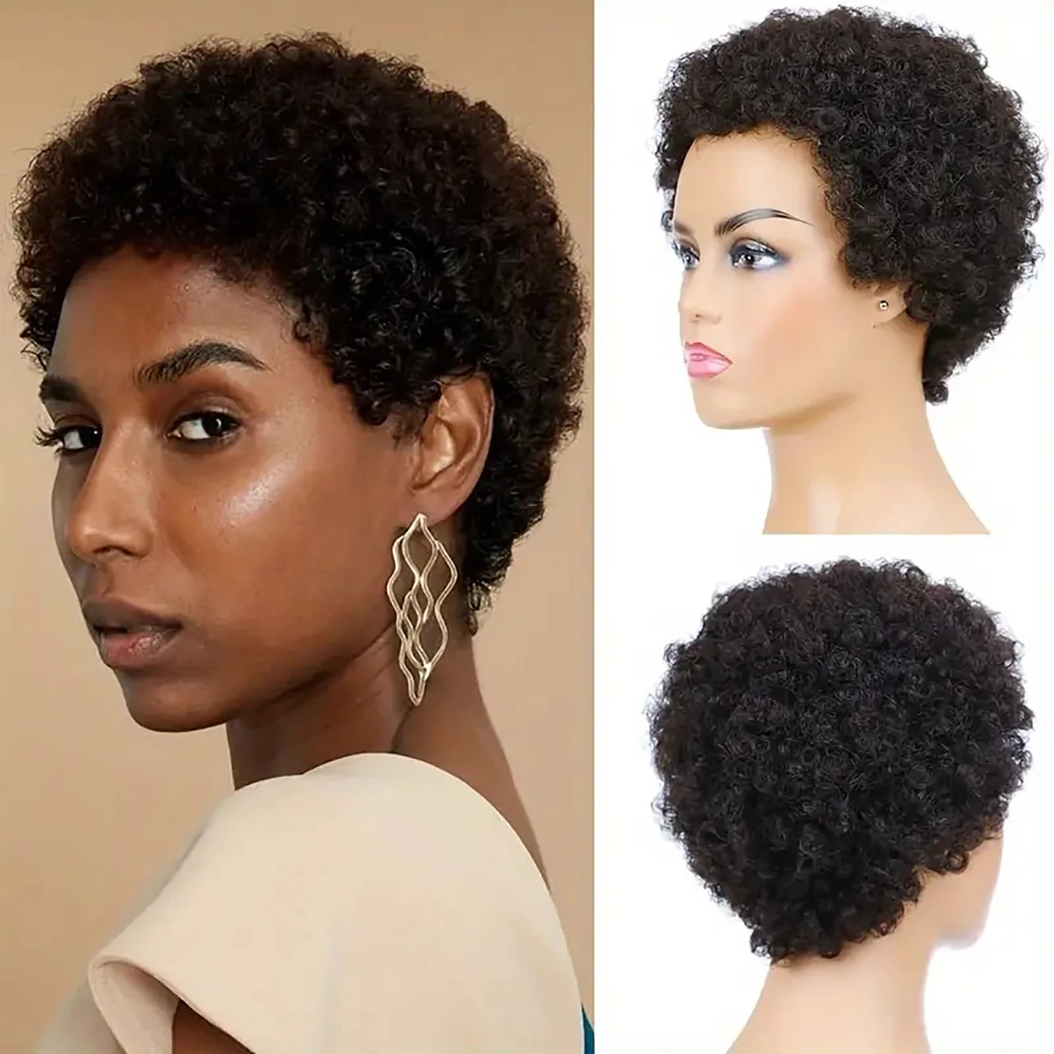 

Short Afro Kinky Curly Wig Pixie Cut Brazilian Human Hair Short Kinky Curly Wig For Black Women Machine Wigs