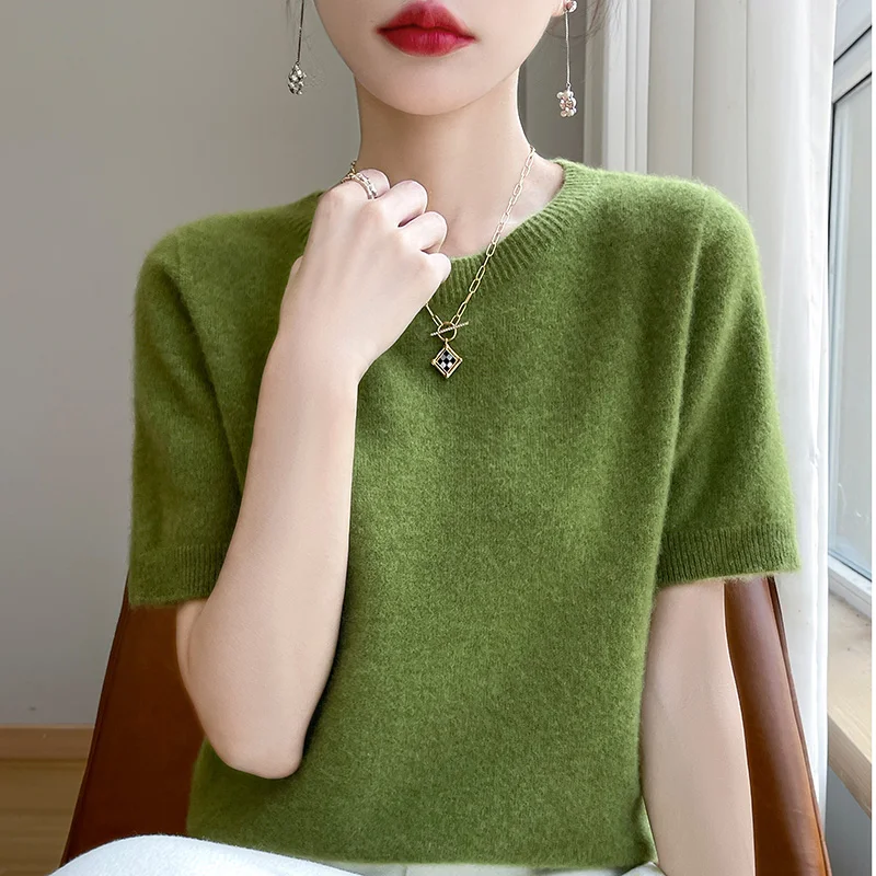 

2024 New Cashmere Short sleeve sweater Women O-Neck Pullover Autumn And Winter New Cashmere Short sleeve Women