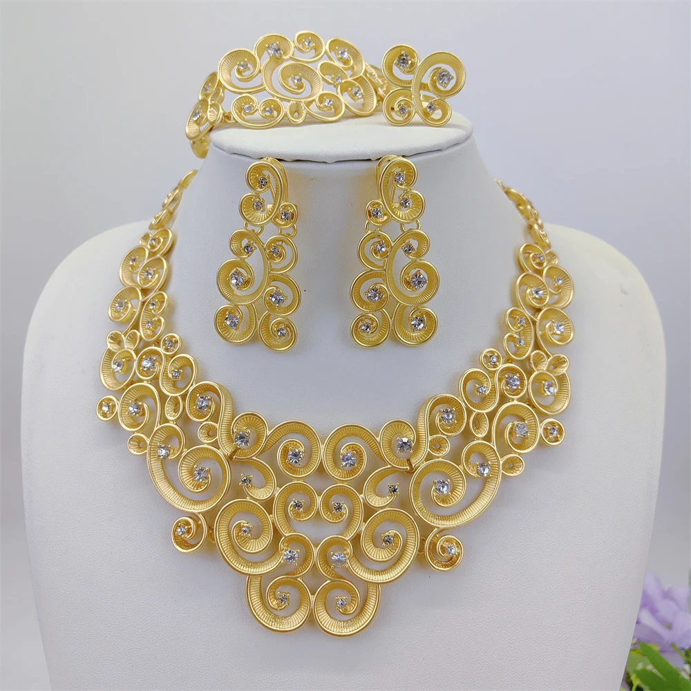 ESALE Italian Dubai Simple Style Big Bold Necklace Luxury Quality African Bride Beads Jewelry Set For Women Party Gifts