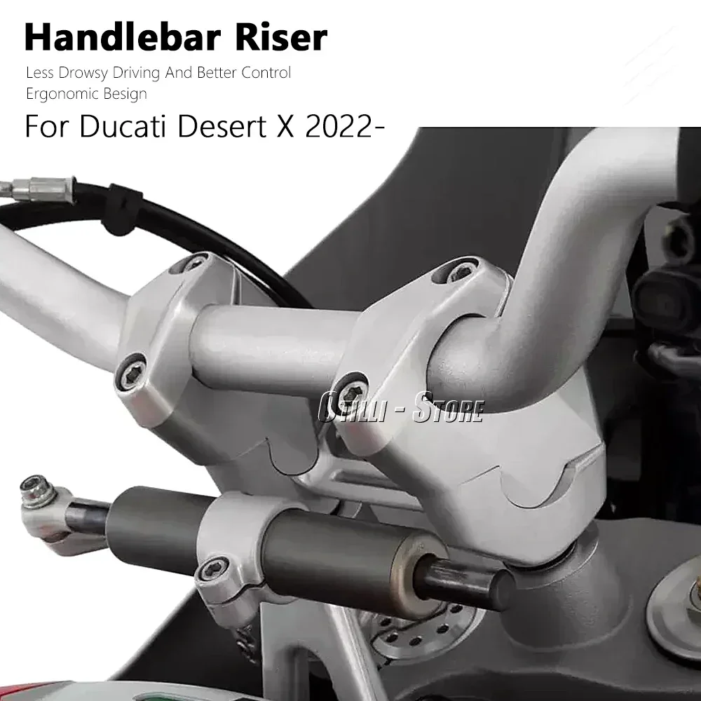 1 pair CNC Aluminium Motorcycle Bar Clamps Handlebar risers Adapter Silver For Ducati Desert X DESERT X DesertX 2022 2023