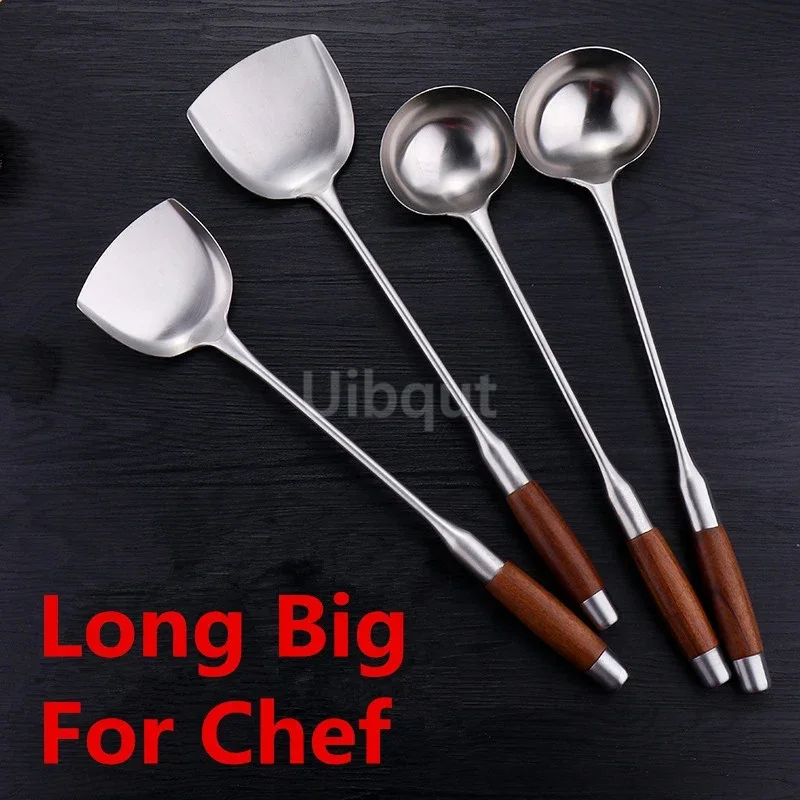 Long Handle Soup Ladle Spoon Turner Stainless Steel Rosewood Spatula Sauces Spoon Kitchen Cooking Utensils Tool wood wok spatula