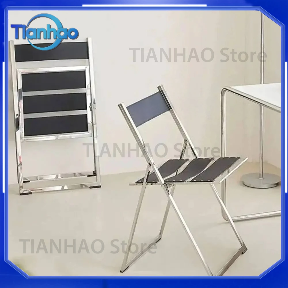 Folding Leather Chair for Balcony Waiting Dining Camping Minimalist Living Room and Dining Room Furniture Black Transat
