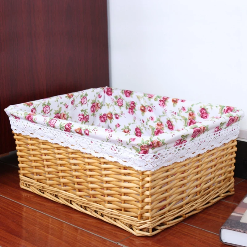 Cesta de almacenamiento de mimbre hecha a mano, artículos para el hogar, aperitivos, restos de frutas, ropa, acabado de sauce