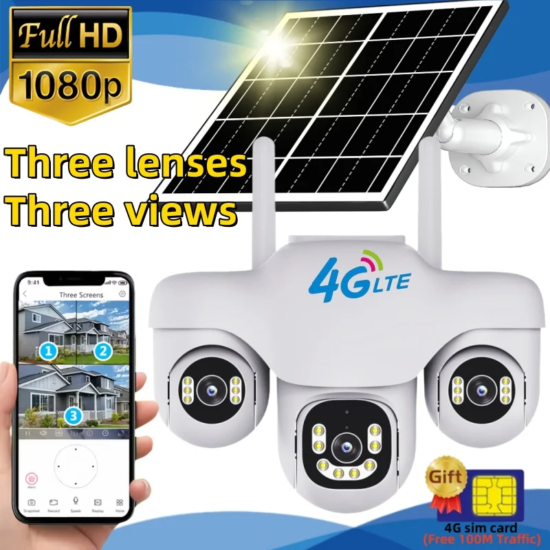 

V380 Pro 15MP 8K Outdoor 4G Solar Power Camera Triple View PIR Motion Detection CCTV Video Surveillance Monitor Built in Battery