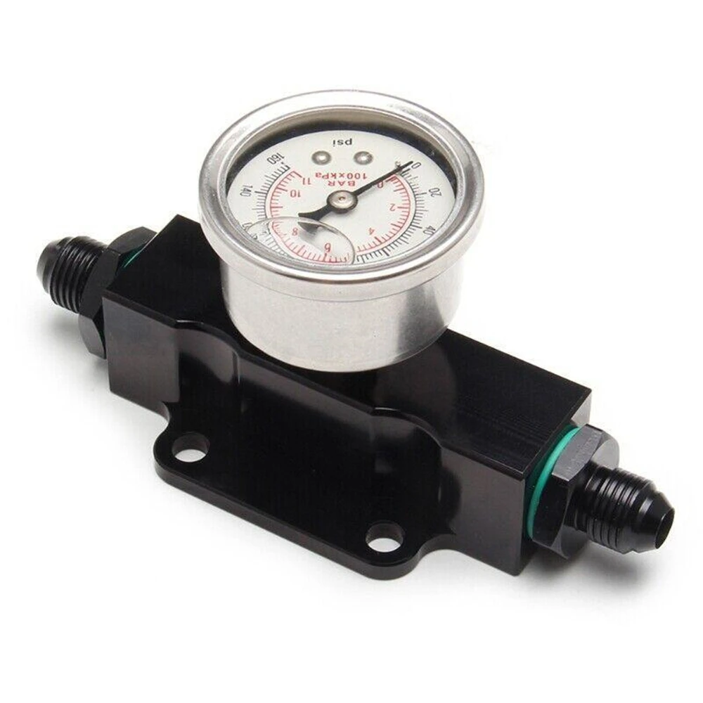 For Billet Aluminum 6-AN AN6 Inline Fuel Filter With 1/8 NPT Pressure Gauge 0-160psi