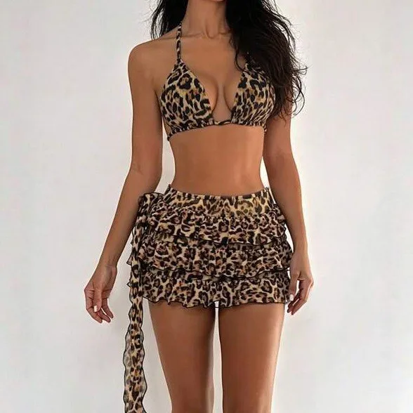 

Women's 2-piece Sets Bikini Ruffle Triangle Top Bikinis Backless Tie Back Swimwear Women Swimsuit Halter Neck Two Piece Swimsuit