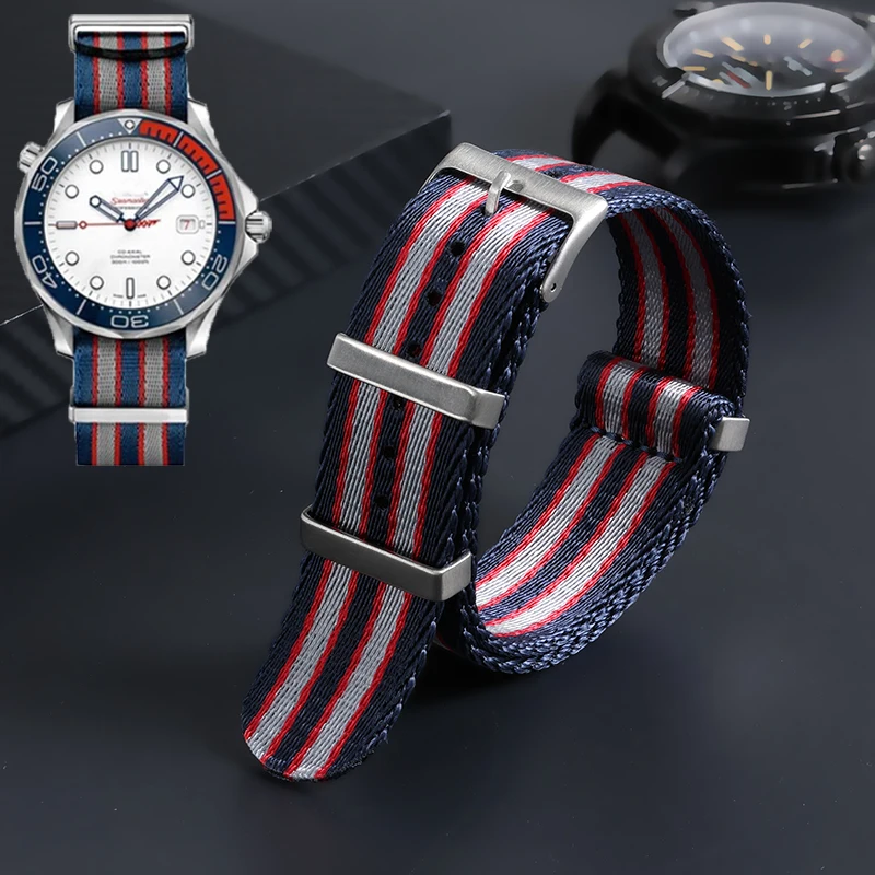 NOTA nylon strap Color-matching watch strap 20MM for Omeg-a 007 SEAMASTER 300 Tudo-r canvas wristband One-piece watch band