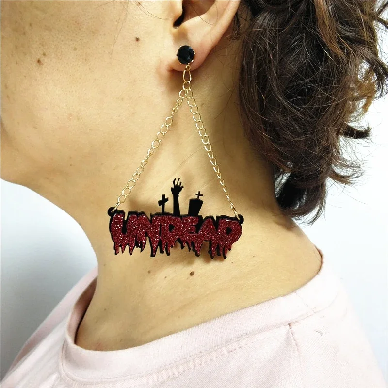 UNDEAD Halloween Dangle Earrings for Women Glitter Acrylic Jewelry Gothic Accessories