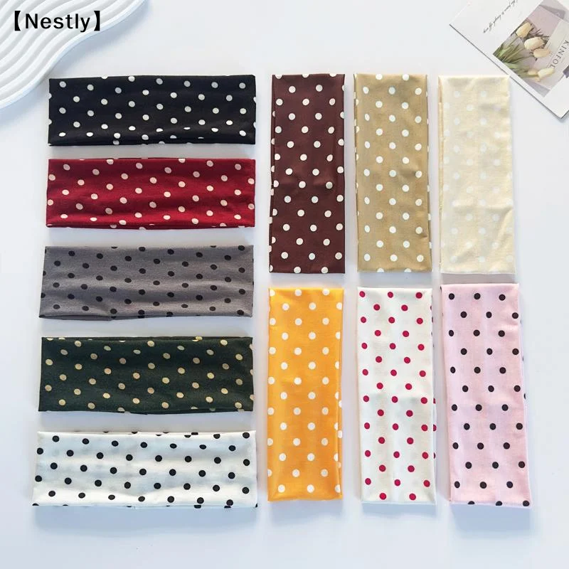 Fotografia 3: Faixas de Cabelo Femininas Largas Estilo Retrô Boho com Estampa de Bolinhas e Elástico, Moda Coreana Ins, Acessórios de Cabelo para Yoga, Esportes e Encontros〔Nest〕