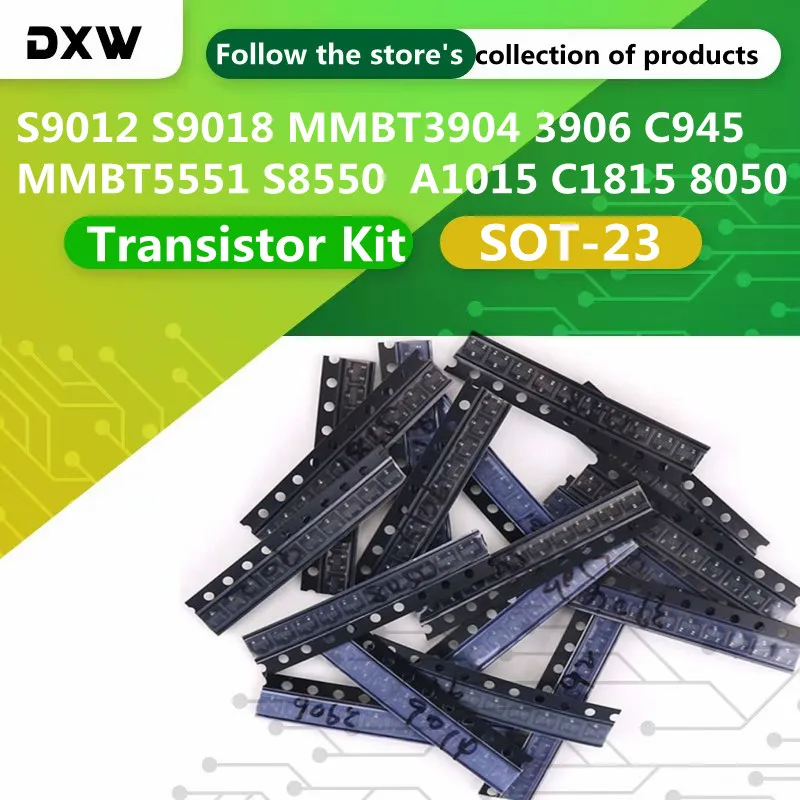 180PCS Transistor Kit S9012 S9018 MMBT3904 3906 C945 MMBT5551 S8550  A1015 C1815 18Kinds SOT-23 SMD Triode Kit Transistor