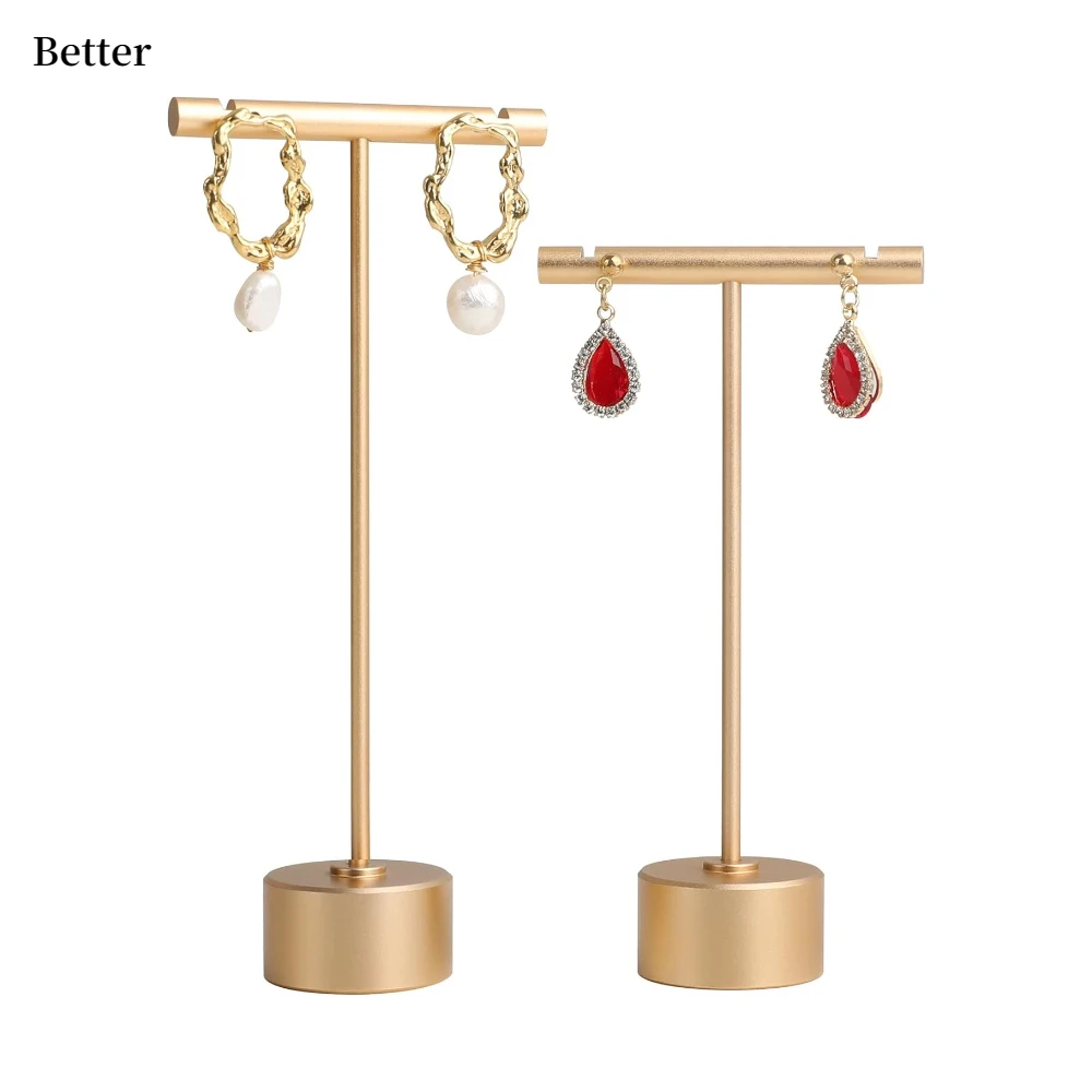 

Gold Metal 2pcs T Bar Earring Stand Retail Earring Display Holder, Jewelry photography props for Show