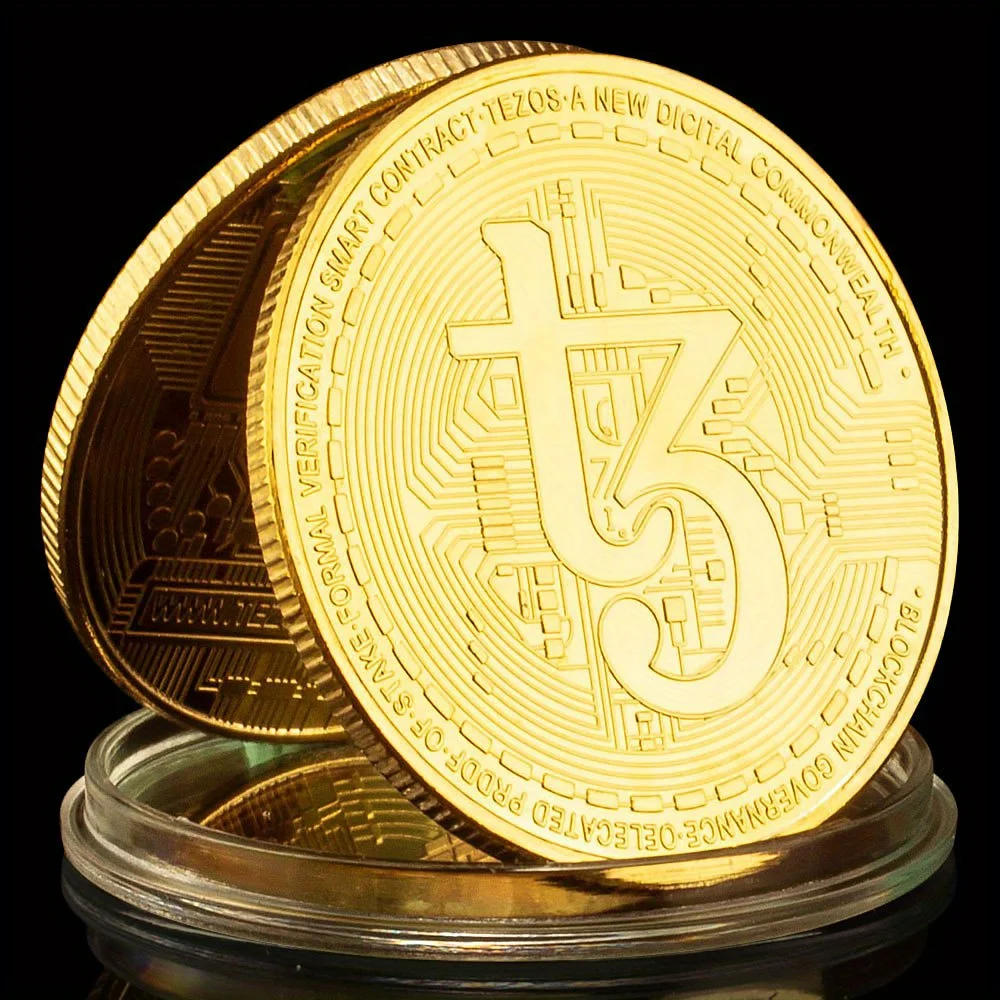 Tezos Crypto Coin Golden Plated XTZ Physical Cryptocurrency Coins Home Decorations Souvenirs and Gifts Commemorative Coin