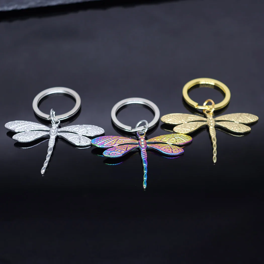 2024 New fashion stainless steel dragonfly pendant keychain temperament all match animal key chain men and women accessories acc