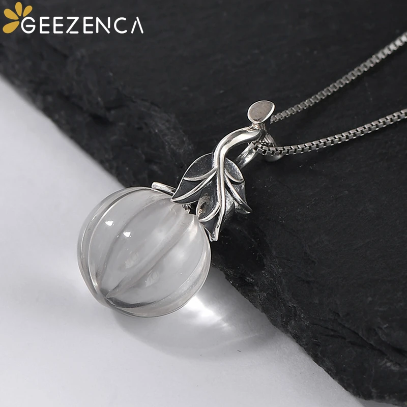 GEEZENCA Natural White Crystal 925 Silver Pumpkin Pendant For Women Chic Cute Plant Necklace Pendants Without Chain 2023 New