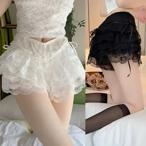 한국 여름 십대 팬티, 달콤한 레이스 케이크 안전 바지, 활 십대 캐주얼 레깅스, 여아 속옷 12-16 세