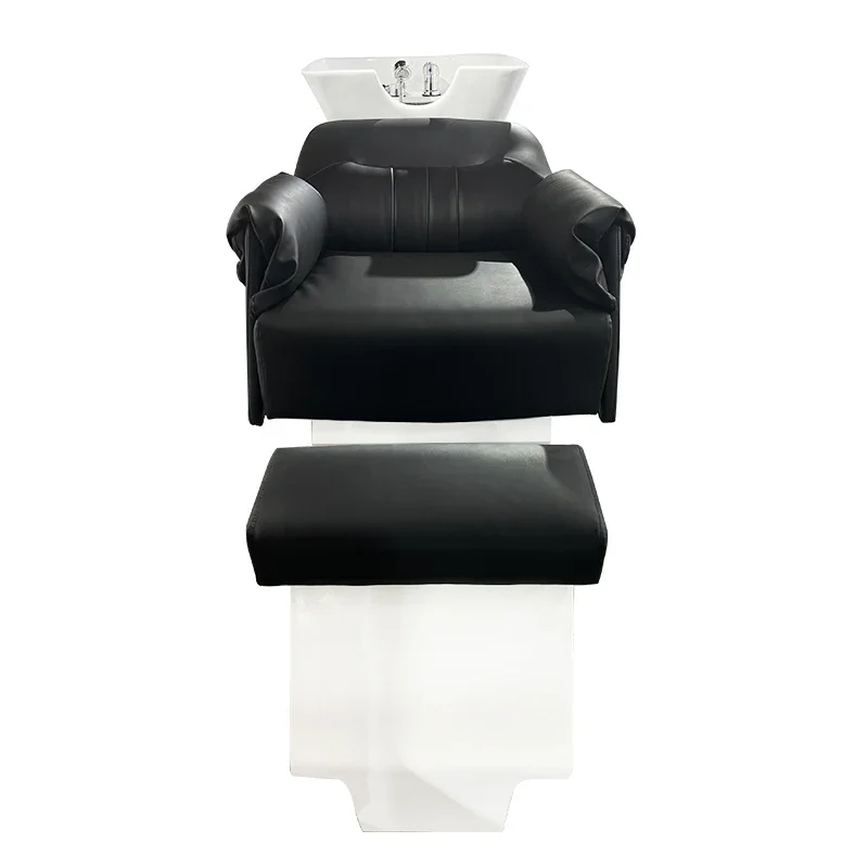 

Black Reclining Shampoo Chair With Footrest For Barbershop