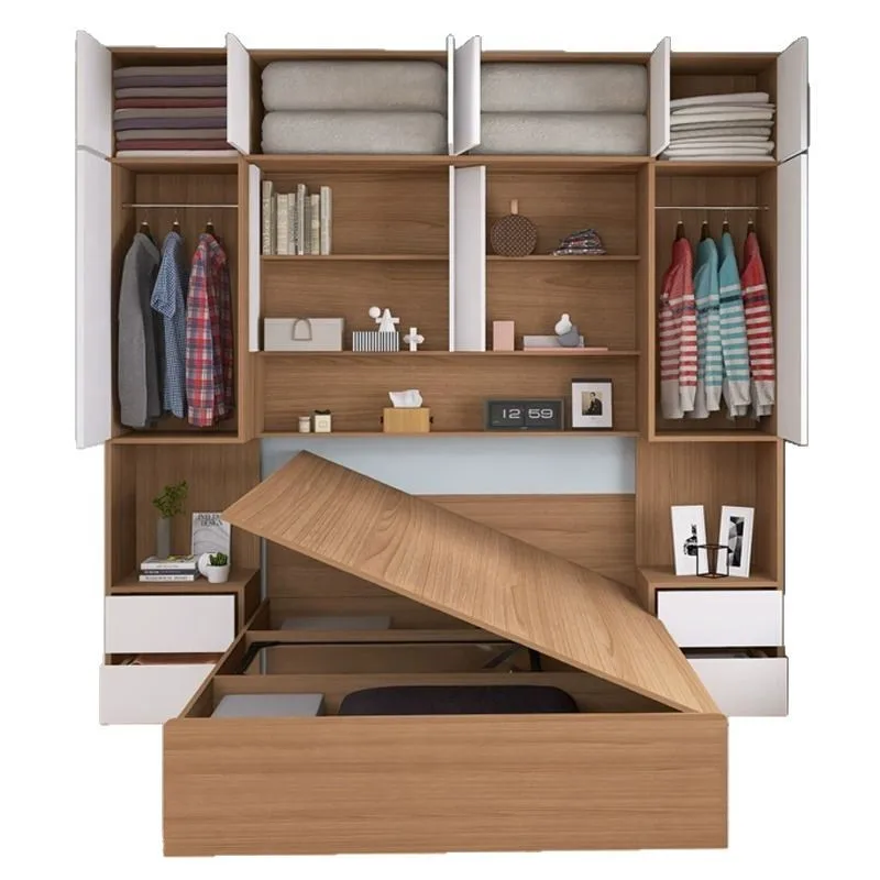 

Bedroom Wardrobe Bed, Double Bed Master Bedroom with Storage Multifunctional Combination