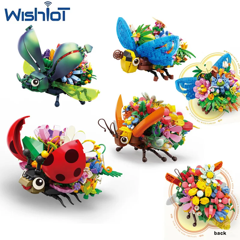 

Flower Design Insect Series Bee/Ladybug/Firefly Model Building Blocks Natural Animal Assembly Education MOC Bricks Toys Gifts