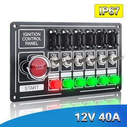 New 12V Racing Switch Panel Race Car Ignition Accessory Engine Start, 6 Indicator Light 6 Fused Toggle Quick Off Switch