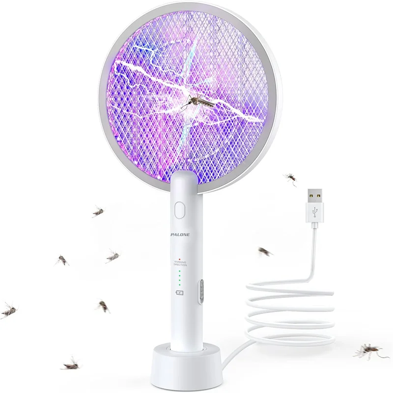 Electric Fly Swatter 3000V Bug Zapper Racket Fly Swatter with Battery Rechargeable Mosquito Killer Lamp with 3 Layers Safety Mes