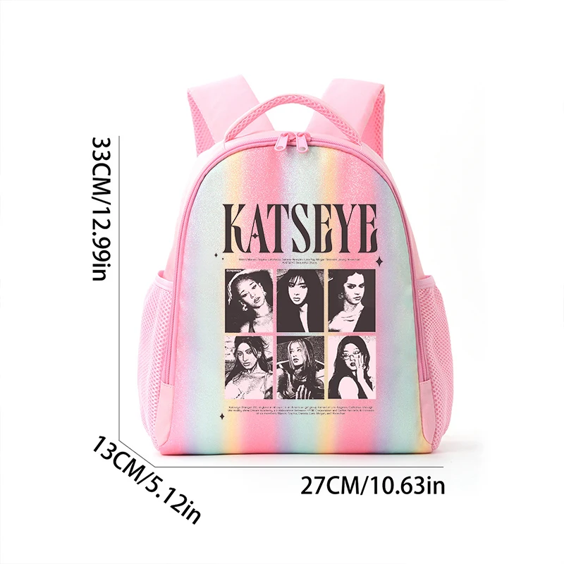 حقيبة ظهر Katseye للسيدات حقيبة مدرسية صغيرة لطيفة على شكل قوس قزح حقيبة ظهر لمحبي الفتيات حقائب مدرسية عصرية للسيدات حقيبة سفر هدية عيد ميلاد