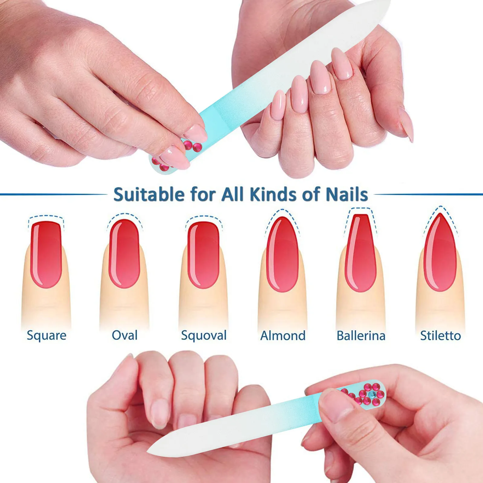 

3Sets Glass Nail File Professional Manicure Pedicure Tool Portable for Home Office Travel Use Nail Shaping Sanding Buffer
