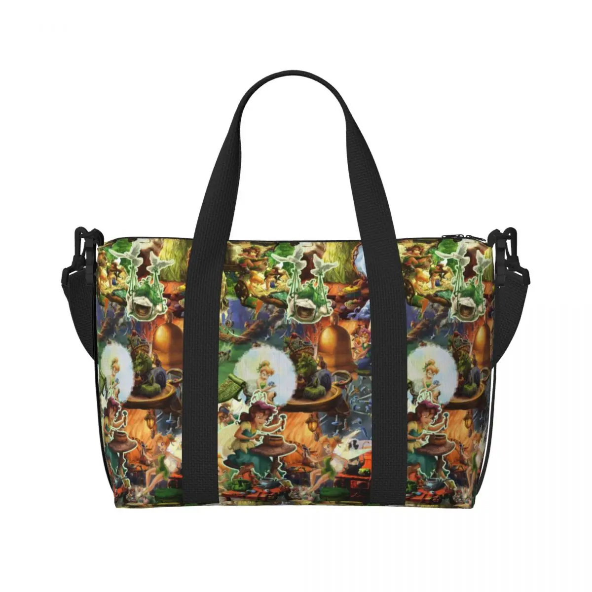 

Custom Tinker Bell Grocery Tote Shopping Bags Women Large Capacity Gym Beach Travel Bags