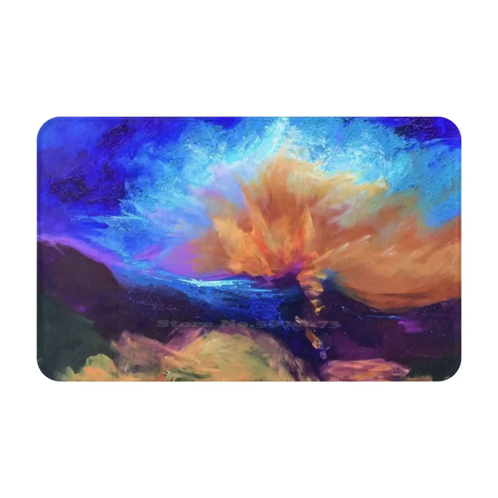 Color Burst Painting By Carrie Lacey Boerio Soft Cushion Car Home Carpet Door Mat Blue Orange Original Painting Abstract