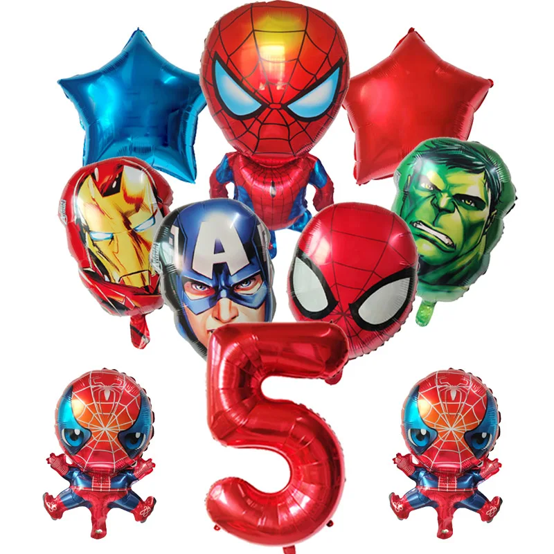 10pcs Avengers Alliance SpiderMan Hulk Aluminum Foil Balloon Boy Children\'s Birthday Party Decoration Iron Man Hero Ball