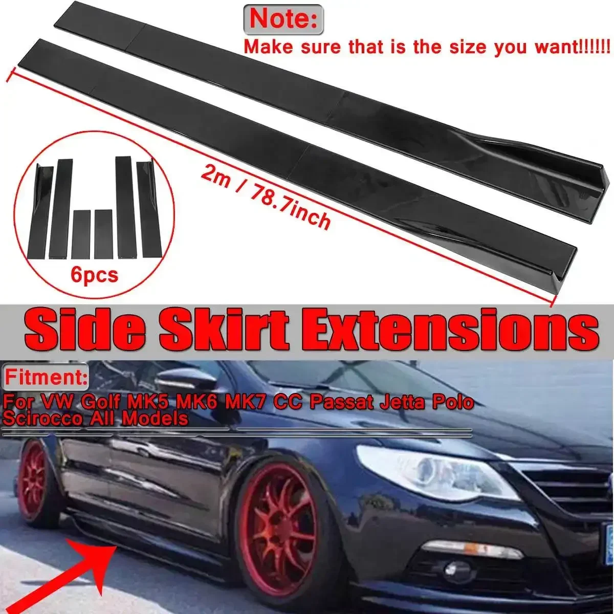 

2m Side Skirt Extension Splitters Body Apron Lip Splitter Winglet For VW For Polo For GOLF mk5 mk6 mk7 For Jetta For Passat