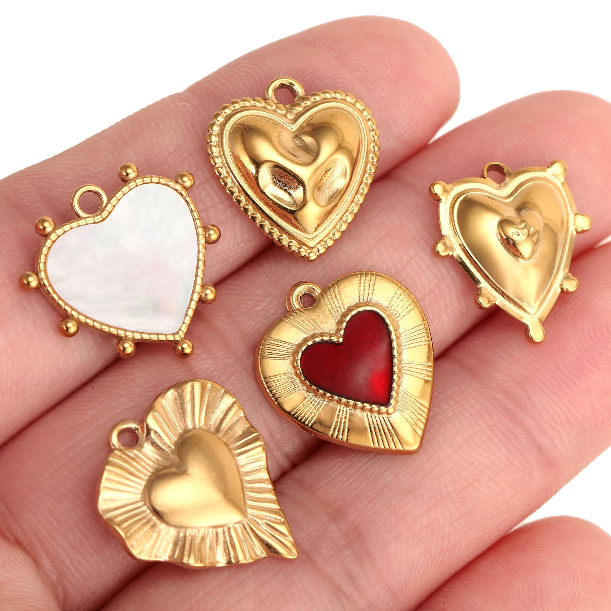 3Pcs Red Love Heart Charms Stainless Steel Valentine's Day Pendants for Earrings Bracelets Necklaces Jewelry Making DIY Crafts