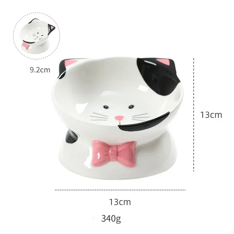 Cartoon Ceramic High Foot Cat Bowl Black and White Contrast Cat Head Large Bowl Mouth Cat Food Bowl