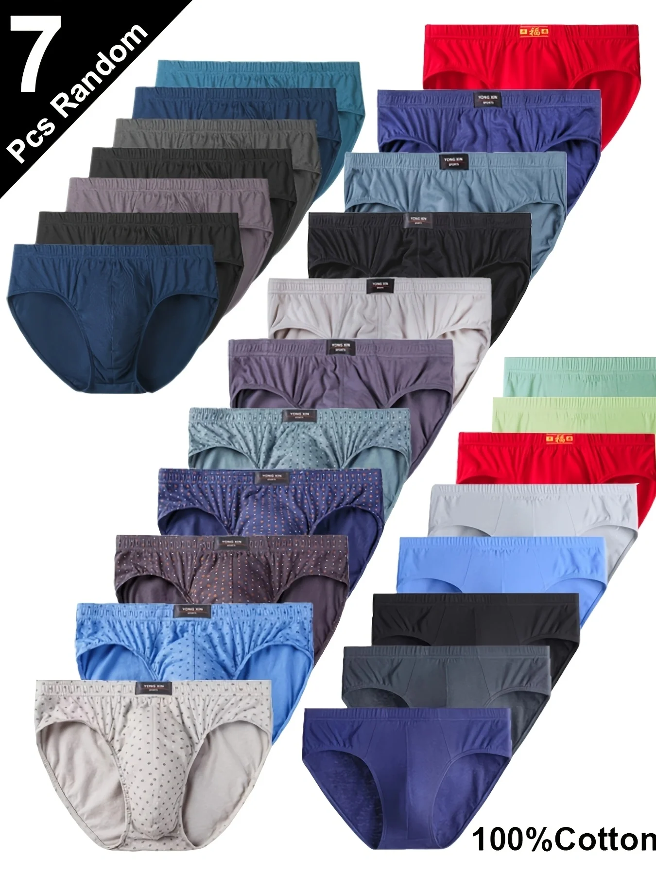 7Pcs Random Men's Underwear Cotton Middle-aged Men's Briefs Solid Color High-stretch Mid-waist Breathable Men's Boxer Shorts