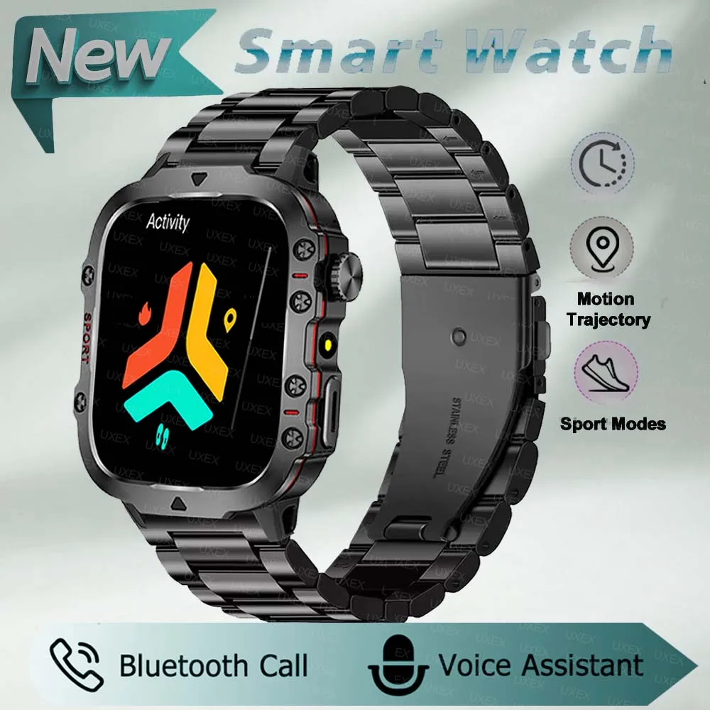 الرجال مصباح يدوي Smartwatches 1.96 HD مكالمة لاسلكية الصحة المقتفي مخصص صور صوت مساعد هدية الكريسماس البارون ساعة رياضية