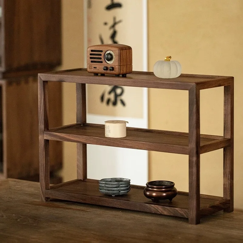 

Black walnut desktop Duobao Pavilion tea cup rack tea set storage display small tea rack toy rack