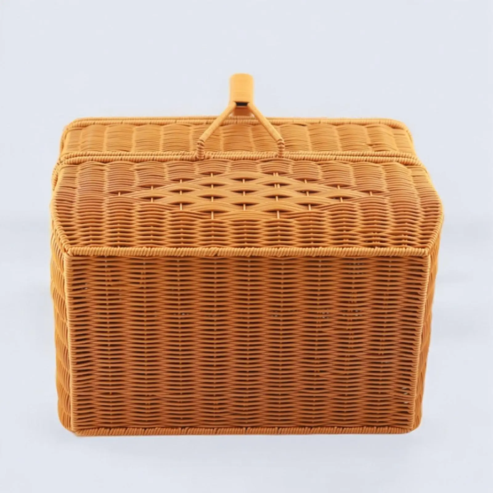 Double Layer with Handles Lid Countertop Decor Organizer Basket Handwoven Basket for Camping Outdoor Tableware Beverages Food
