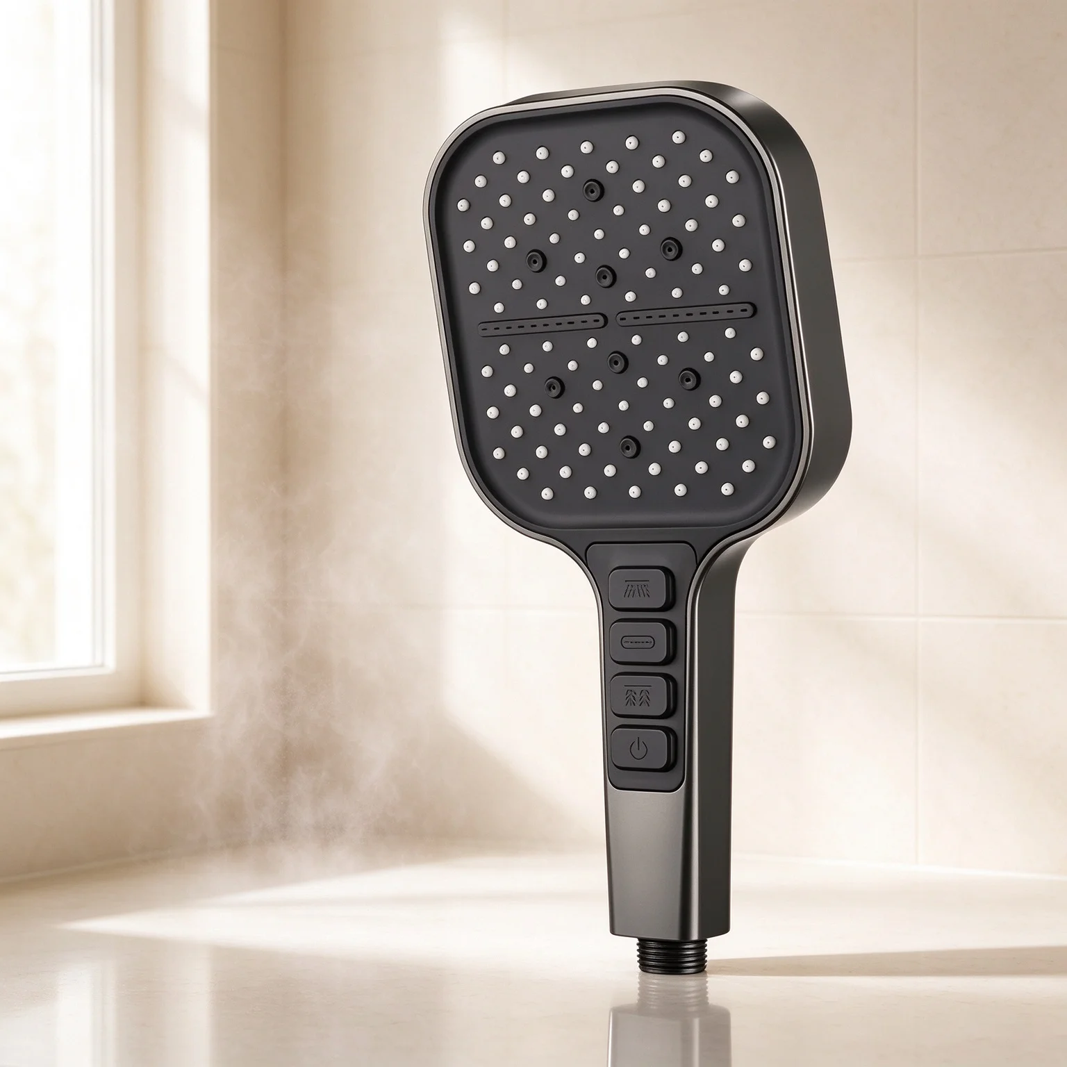 7 Spray Modes Square Handheld Shower Head High Pressure Boost One-Button Shut Off Anti-Clog Skin-Friendly Water Flow