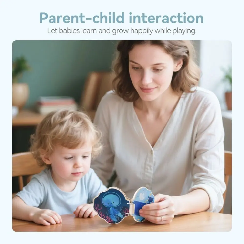 Marine Animals Illustration Montessori Baby Book Early Learning Home Educational Wooden Boo Durable Construction Wooden Material