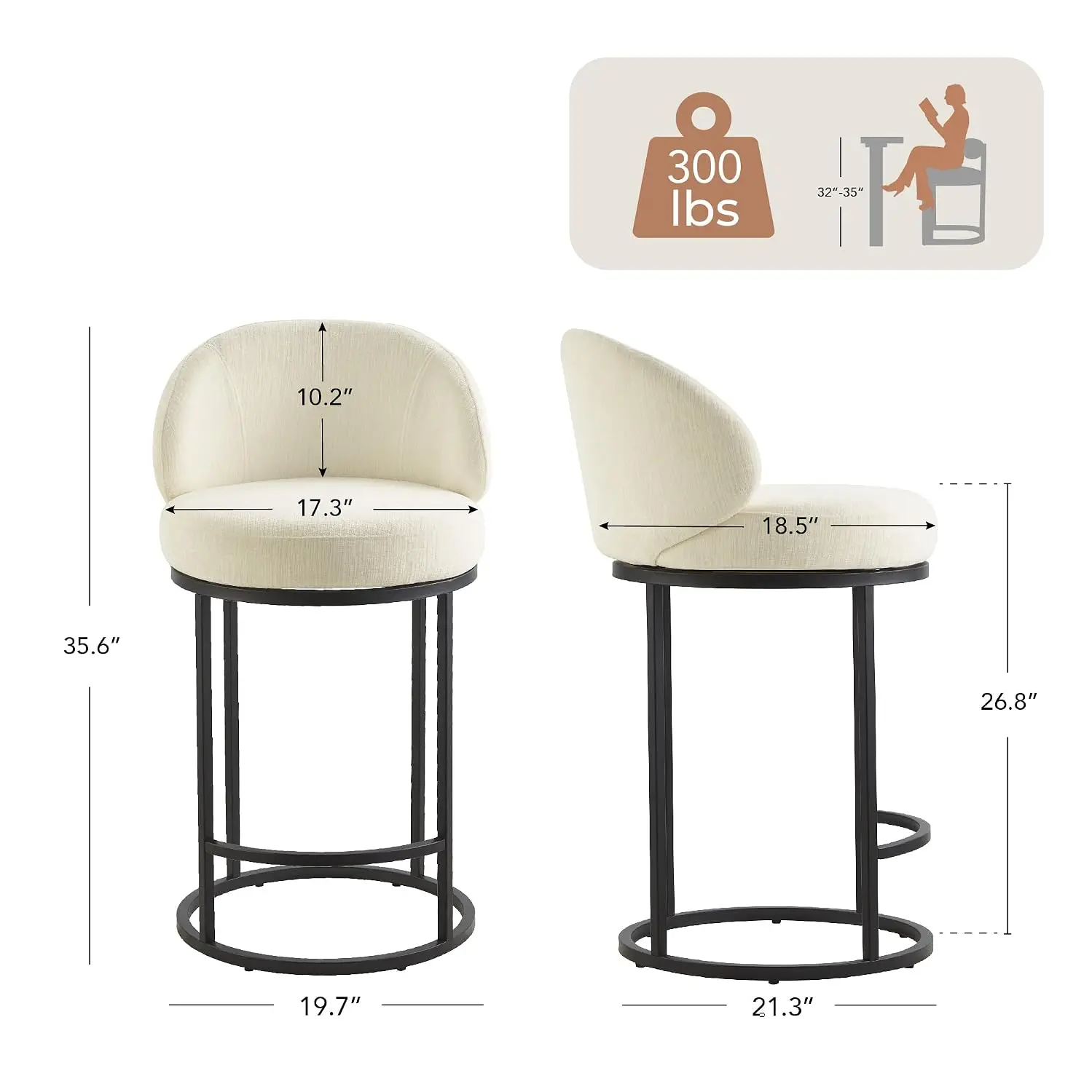 Upholstered Swivel Bar Stools Set of 3 with Backrest & Metal Base, 26.8