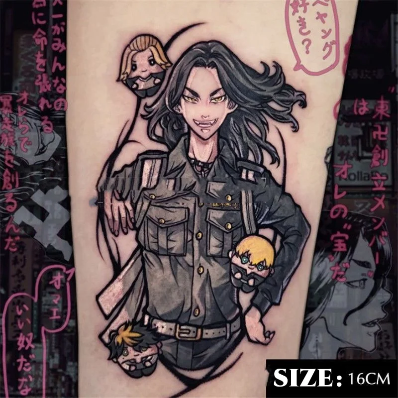 Anime tokyo revengres tatuagens temporárias baji keisuke dos desenhos animados à prova dwaterproof água falso tatuagem adesivo arte do corpo tatuagem para homens braço mão