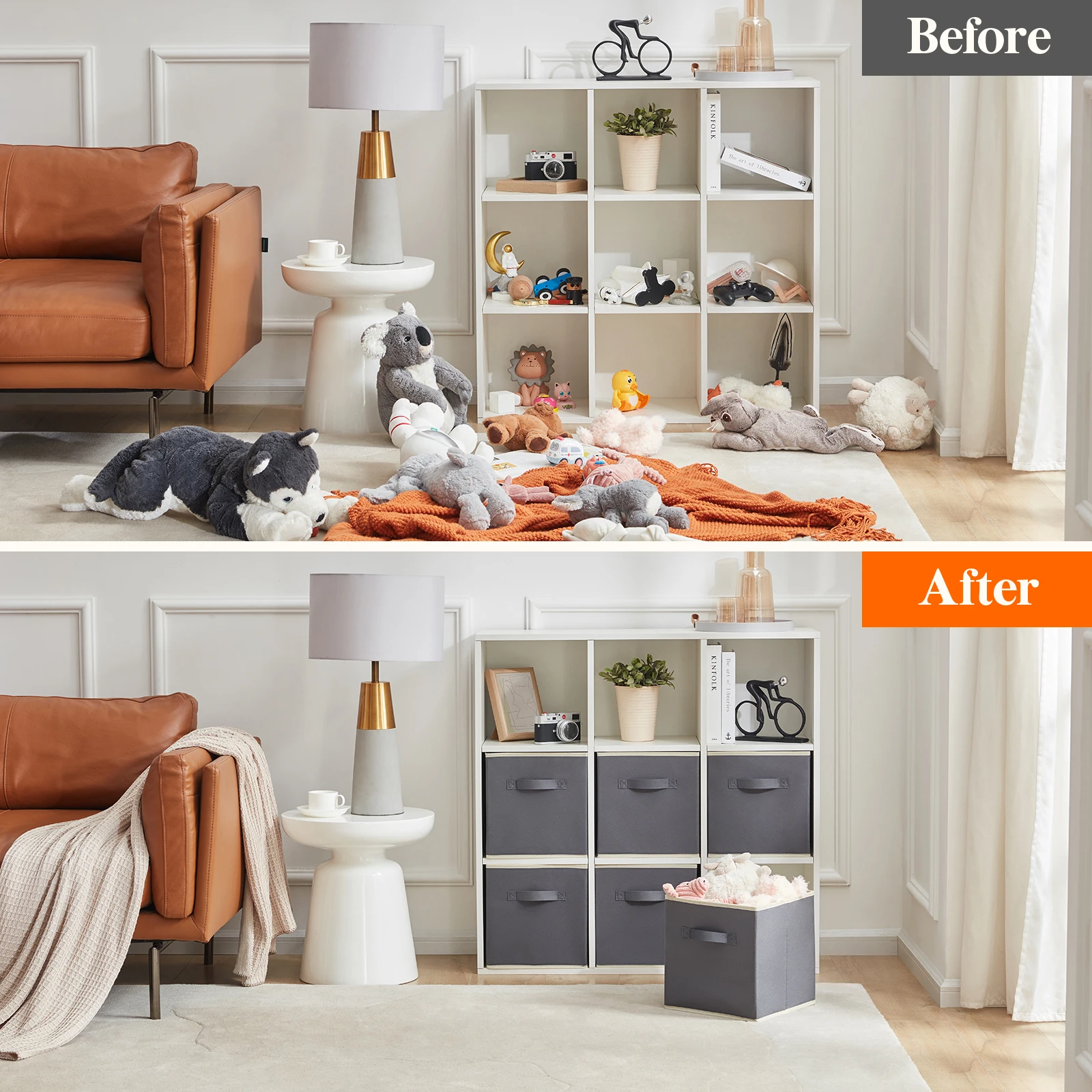 8 عبوات من صناديق تخزين مكعبة مقاس 11/13 بوصة، سلال تخزين قماشية قابلة للطي مع مقابض للأرفف والخزانة وتنظيم المنزل