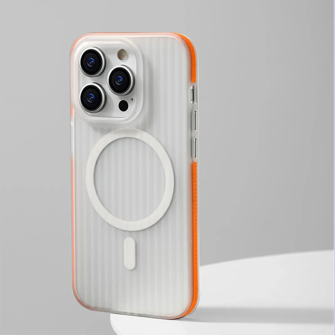

Corrugated Pattern For Magsafe Magnetic Wireless Charge Case For iPhone 15 14 13 12 Pro Max Non-slip Bumper Hard PC Matte Cover