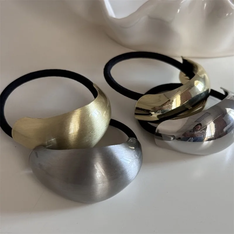 Retro Irregular Curved Metal Elastic Hair Band Scrunchie 2024 Fashion Design Korean Simple Geometric Hair Ties Women Headdress