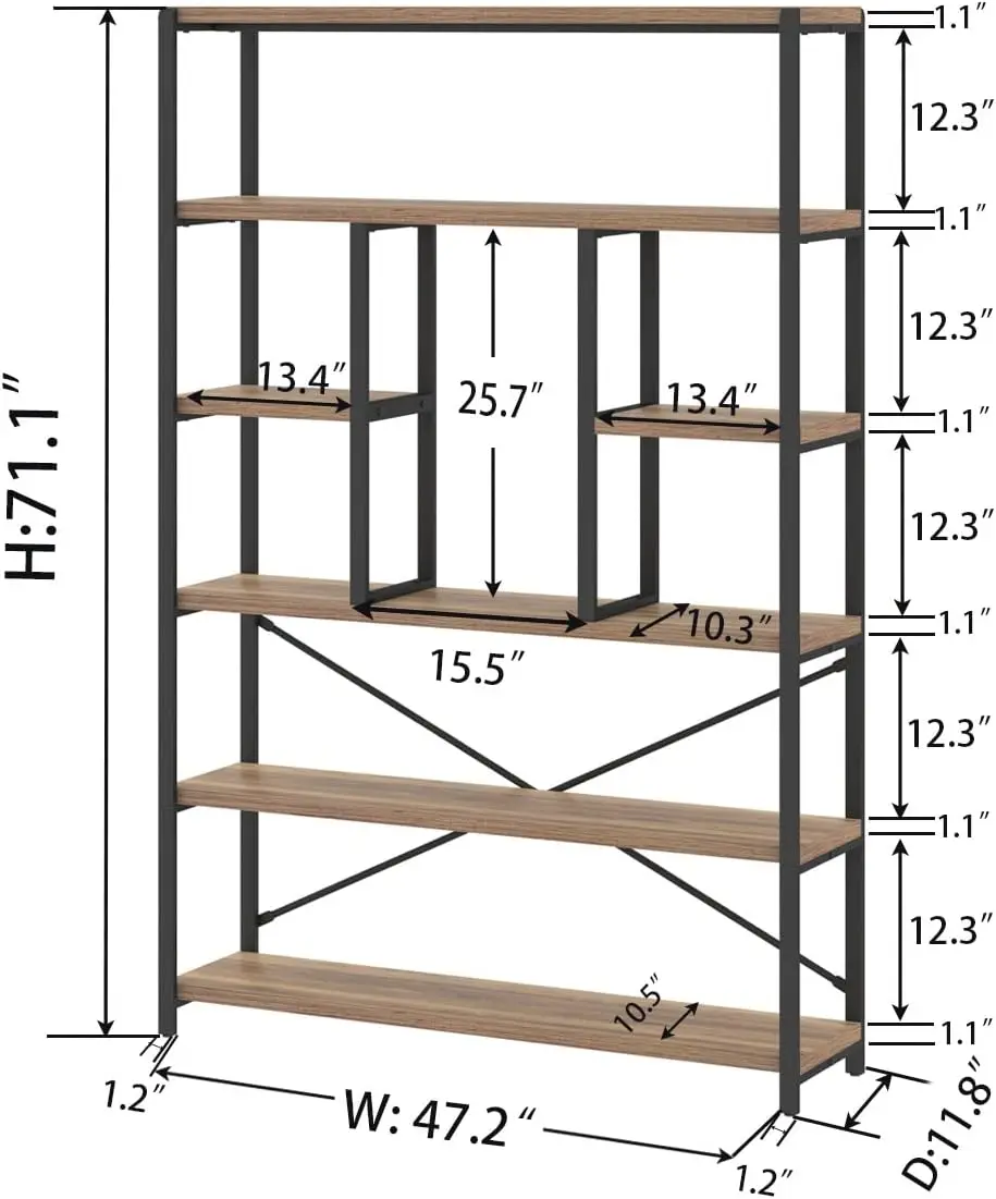 Lvb-Estantería Etagere Industrial de madera moderna, estantería grande abierta de 6 niveles, organizador de libros de Metal ancho Vintage