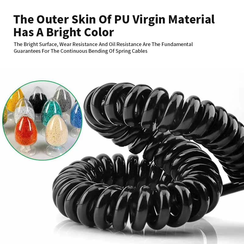 0.2mm Square PU 2 3 4 5 6 7 8 Pin Power Line Pure Copper Spring Wire Spiral Telescopic Cable Stretch 1-10Meter Customizable